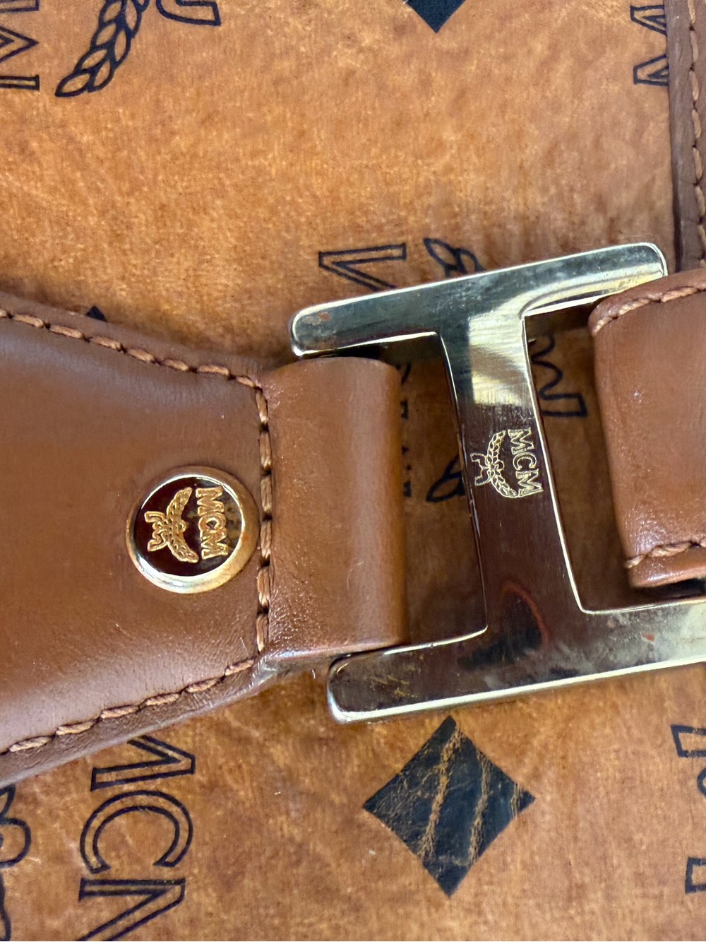 MCM Cognac and Orange Visetos Stripe Tote with Matching Wallet - Picture 11 of 14